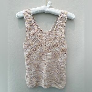 LOFT | Petite Double V-Neck Marled Knit Sweater Tank Sleeveless Pullover | Small